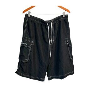 Clothin Mens 34 Black Cargo Swim Shorts With Pockets & Drawstring Waist